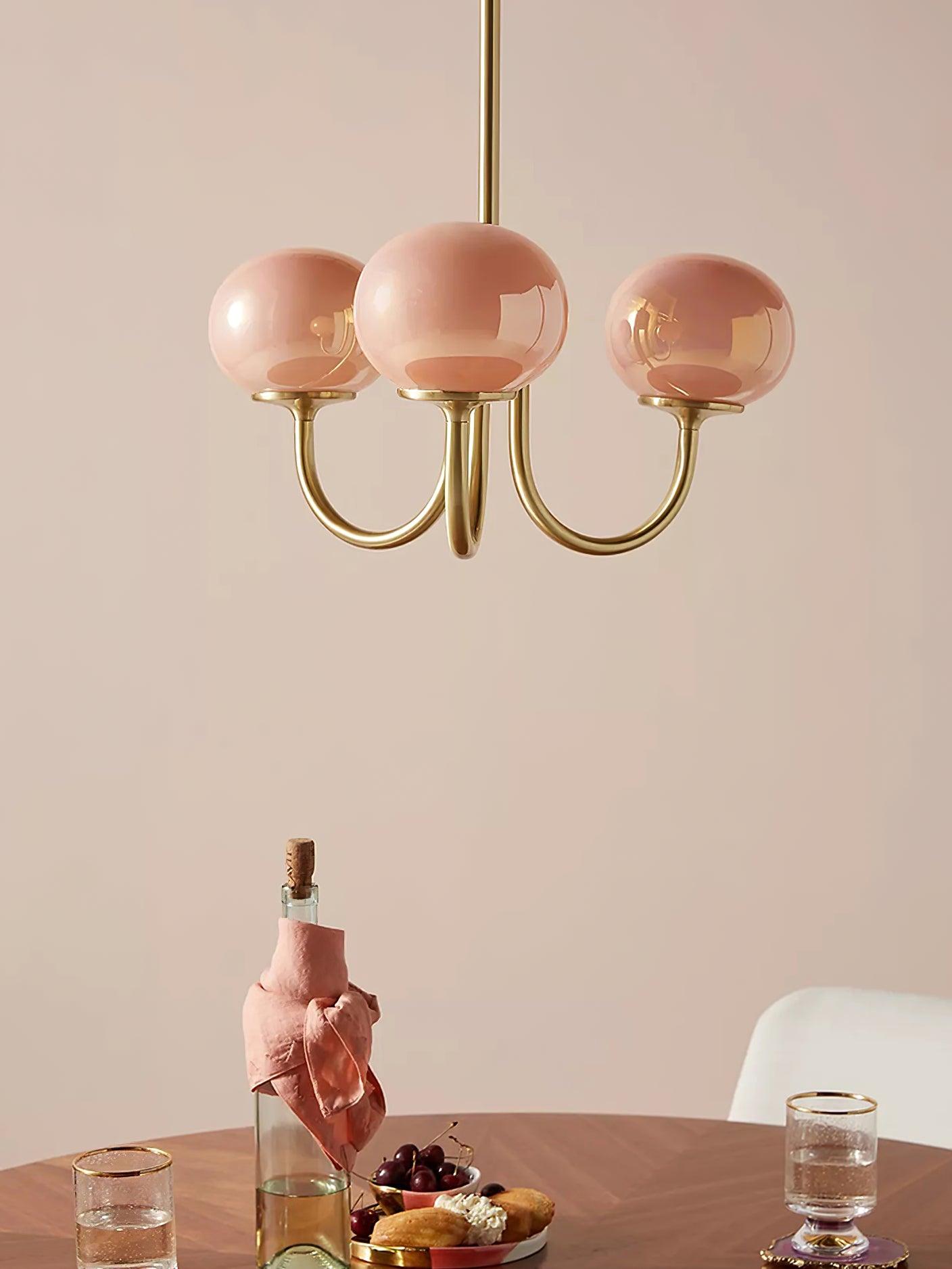 Glazen Kroonluchter Met Roze Witte Of Creme Bollen En Gouden Of Chromen Frame Moderne Design Kroonluchter Met 3 Of 5 Lichtpunten Voor Woonkamer En Eetkamer | Restfield