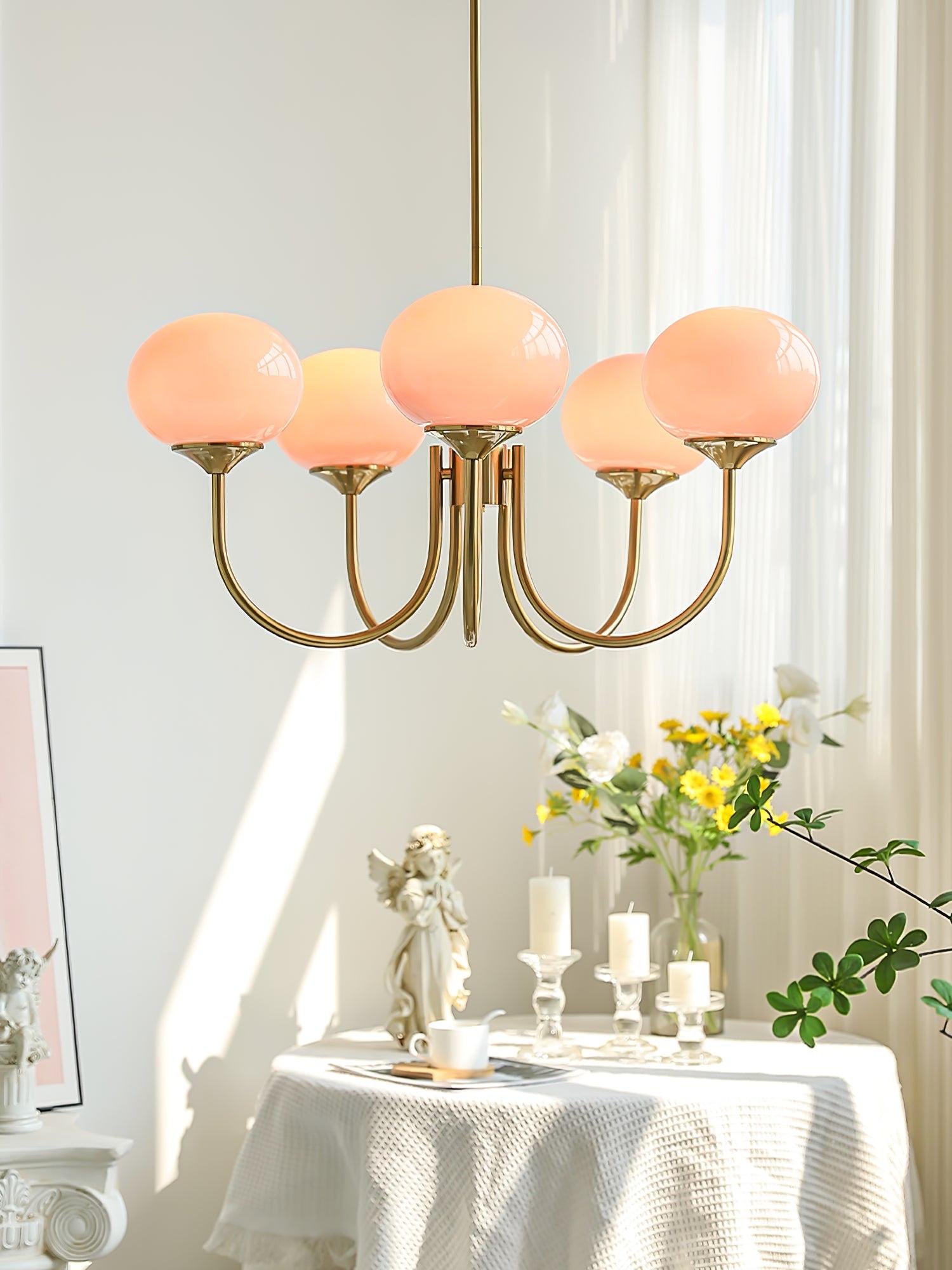 Glazen Kroonluchter Met Roze Witte Of Creme Bollen En Gouden Of Chromen Frame Moderne Design Kroonluchter Met 3 Of 5 Lichtpunten Voor Woonkamer En Eetkamer | Restfield