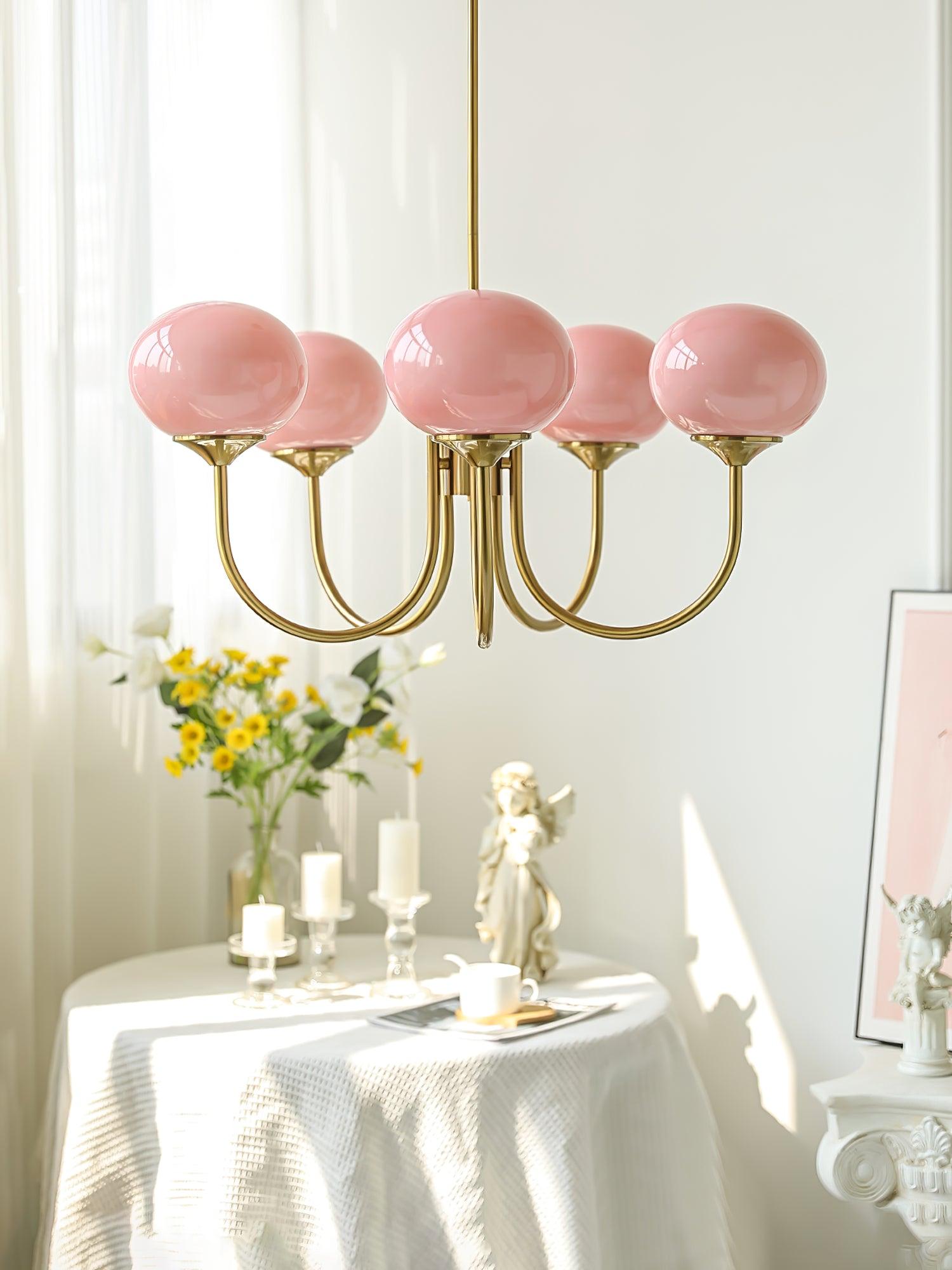 Glazen Kroonluchter Met Roze Witte Of Creme Bollen En Gouden Of Chromen Frame Moderne Design Kroonluchter Met 3 Of 5 Lichtpunten Voor Woonkamer En Eetkamer | Restfield