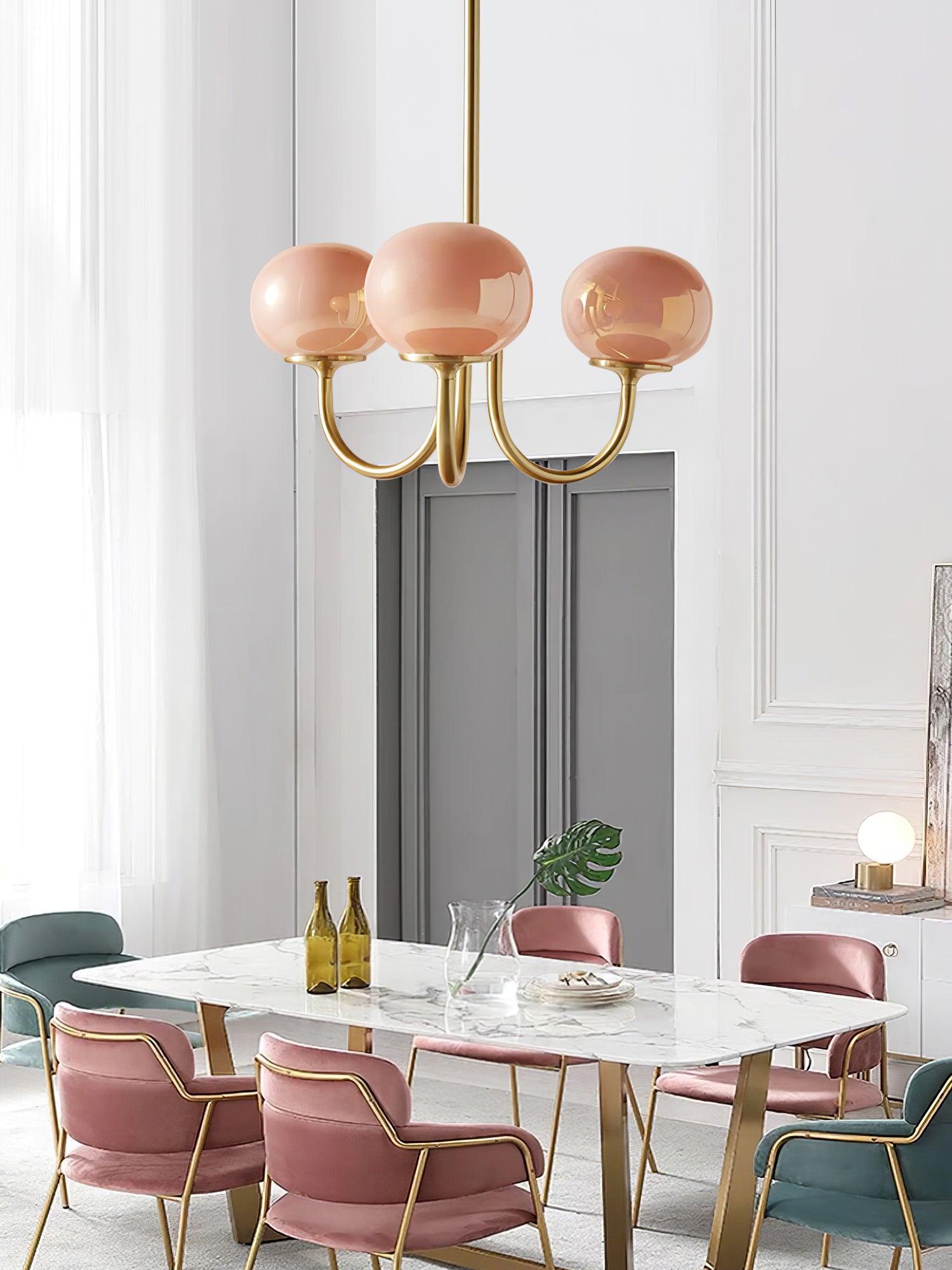Glazen Kroonluchter Met Roze Witte Of Creme Bollen En Gouden Of Chromen Frame Moderne Design Kroonluchter Met 3 Of 5 Lichtpunten Voor Woonkamer En Eetkamer | Restfield