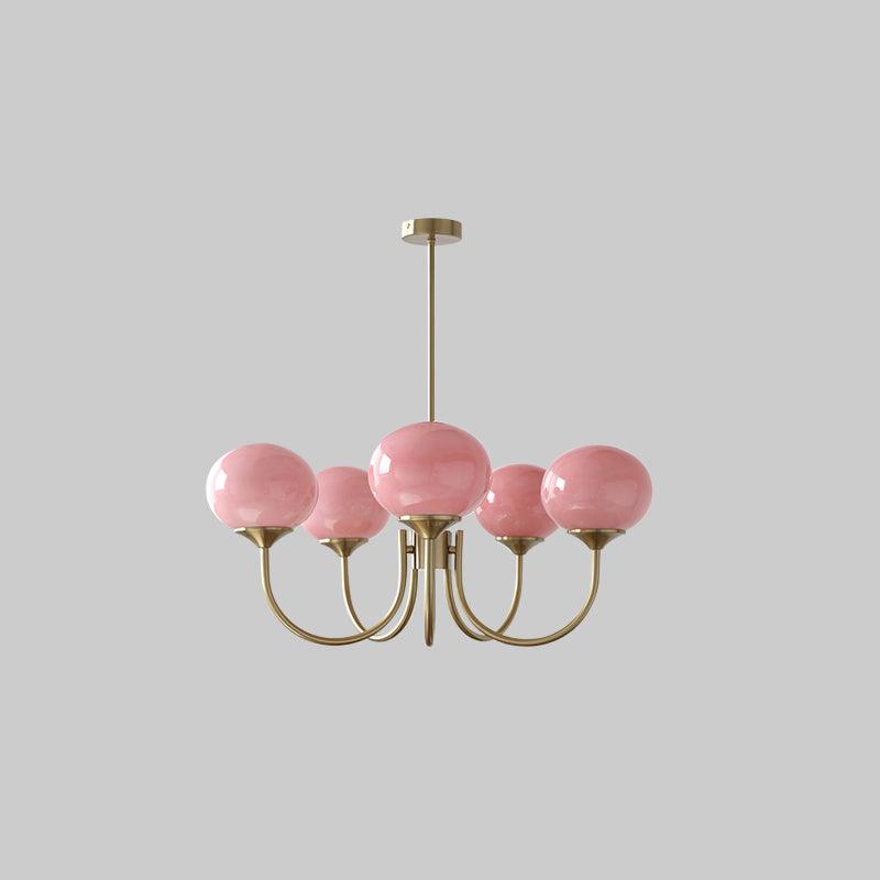 Glazen Kroonluchter Met Roze Witte Of Creme Bollen En Gouden Of Chromen Frame Moderne Design Kroonluchter Met 3 Of 5 Lichtpunten Voor Woonkamer En Eetkamer | Restfield