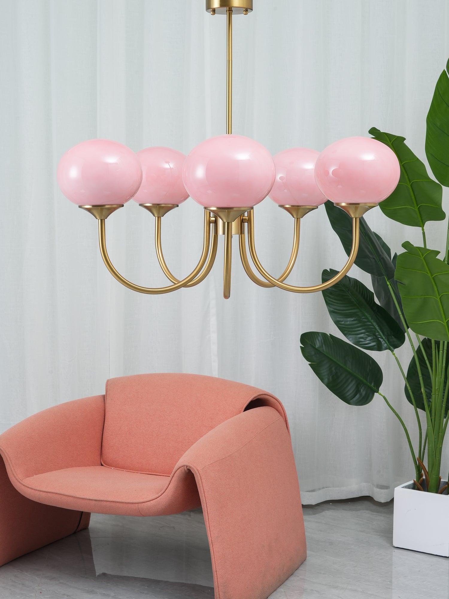 Glazen Kroonluchter Met Roze Witte Of Creme Bollen En Gouden Of Chromen Frame Moderne Design Kroonluchter Met 3 Of 5 Lichtpunten Voor Woonkamer En Eetkamer | Restfield