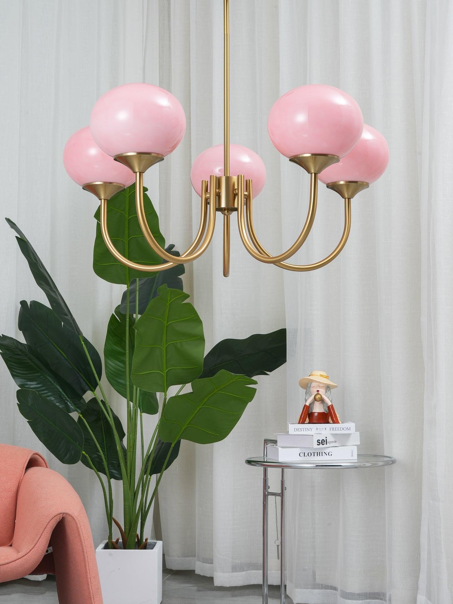 Glazen Kroonluchter Met Roze Witte Of Creme Bollen En Gouden Of Chromen Frame Moderne Design Kroonluchter Met 3 Of 5 Lichtpunten Voor Woonkamer En Eetkamer | Restfield