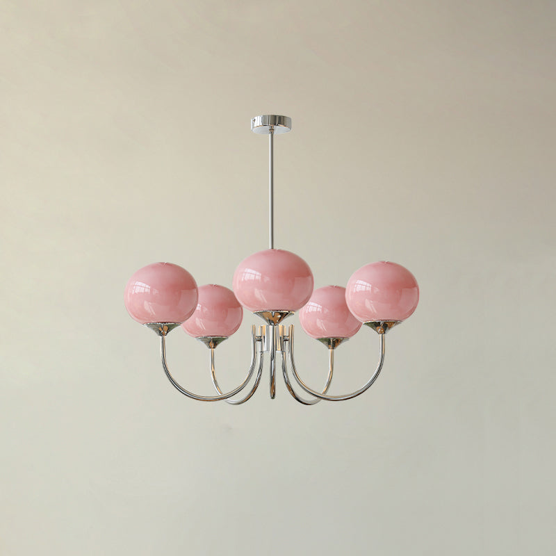 Glazen Kroonluchter Met Roze Witte Of Creme Bollen En Gouden Of Chromen Frame Moderne Design Kroonluchter Met 3 Of 5 Lichtpunten Voor Woonkamer En Eetkamer | Restfield