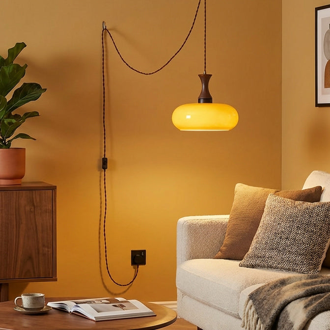 Amber glazen hanglamp – warme sfeerverlichting voor woonkamer en eetkamer | Restfield