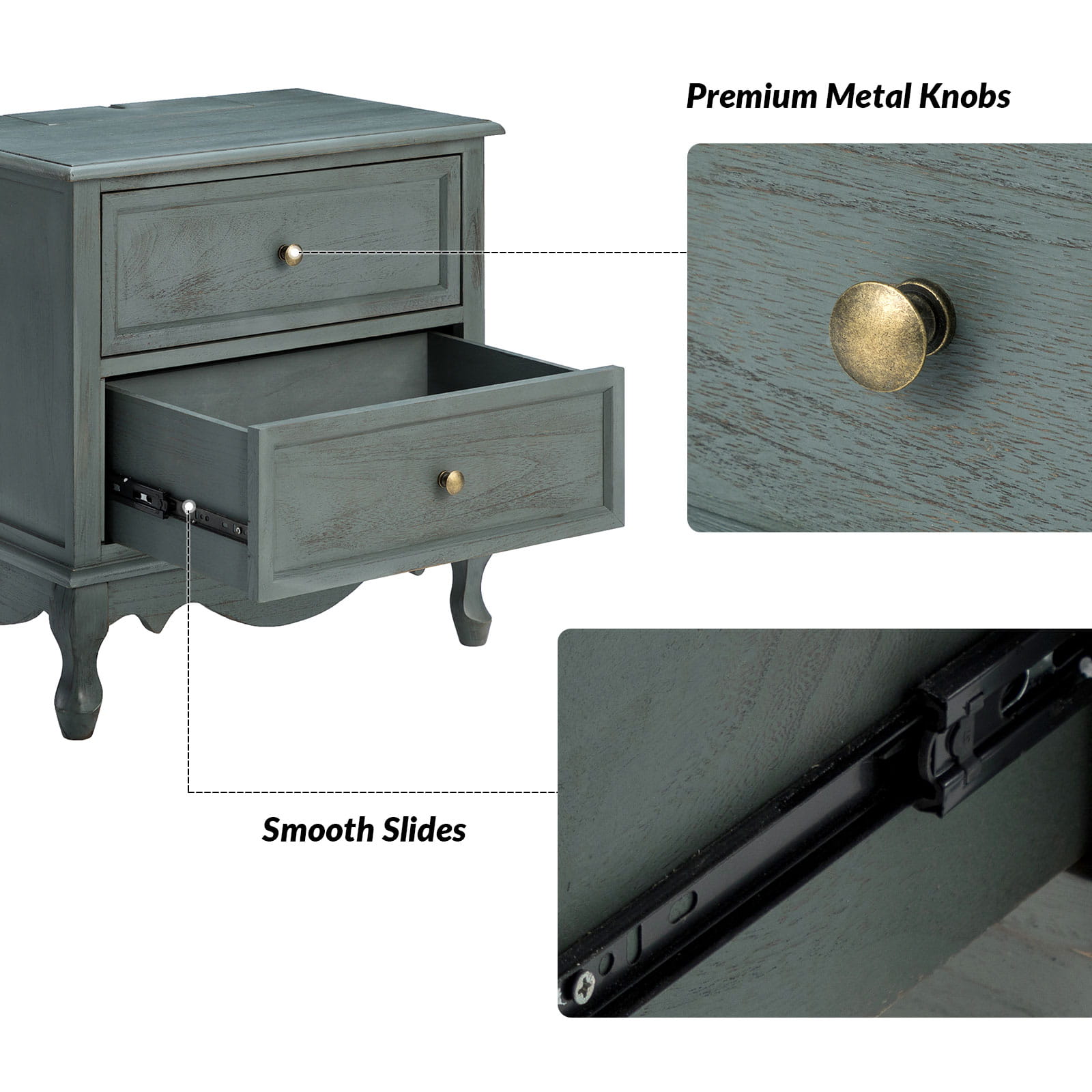 Franse Landelijke Bijzettafel Met 2 Lades En Geïntegreerd Oplaadstation Voor Woonkamer | Restfield