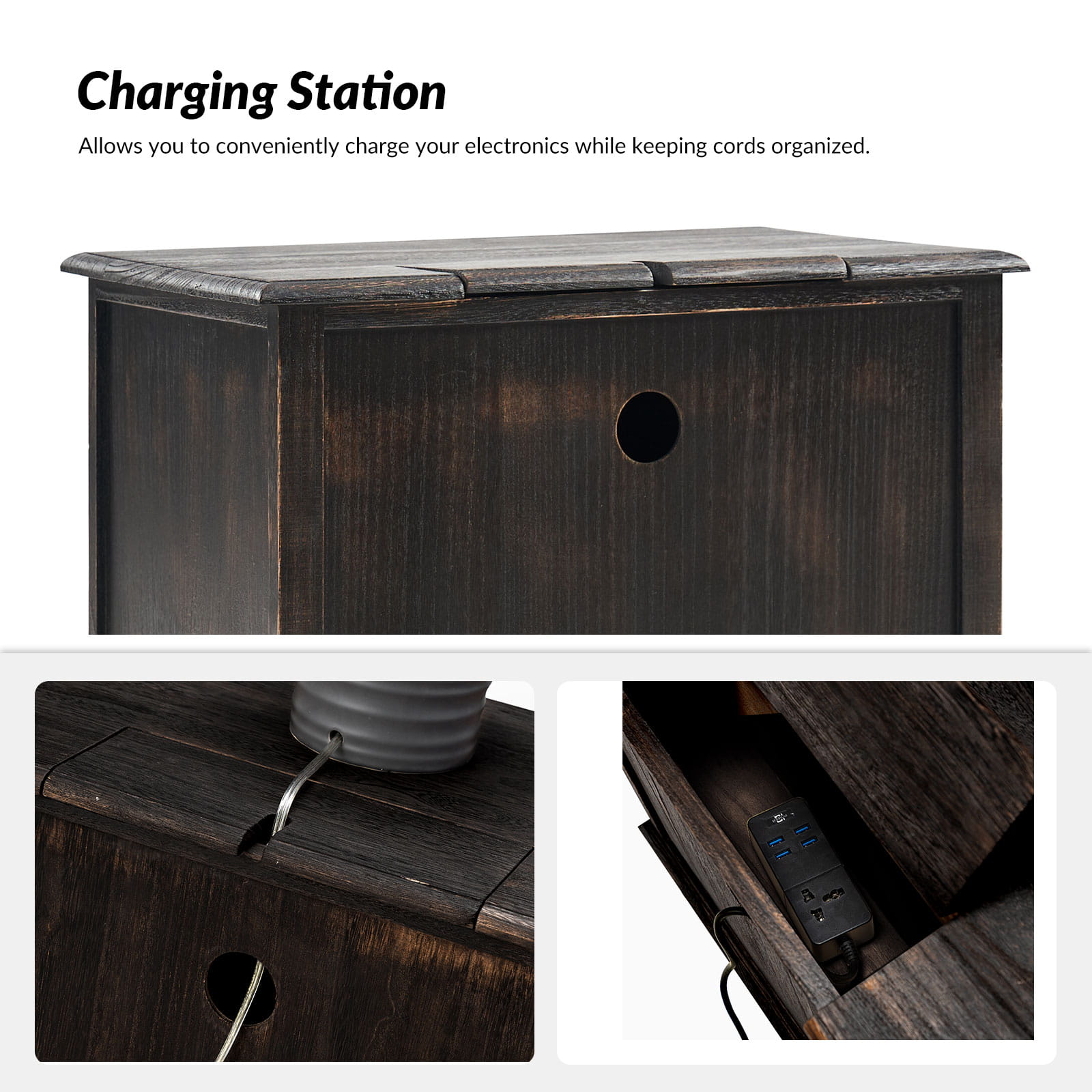 Franse Landelijke Bijzettafel Met 2 Lades En Geïntegreerd Oplaadstation Voor Woonkamer | Restfield