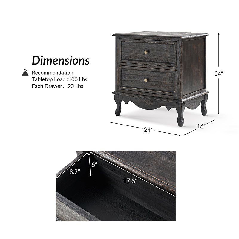 Franse Landelijke Bijzettafel Met 2 Lades En Geïntegreerd Oplaadstation Voor Woonkamer | Restfield