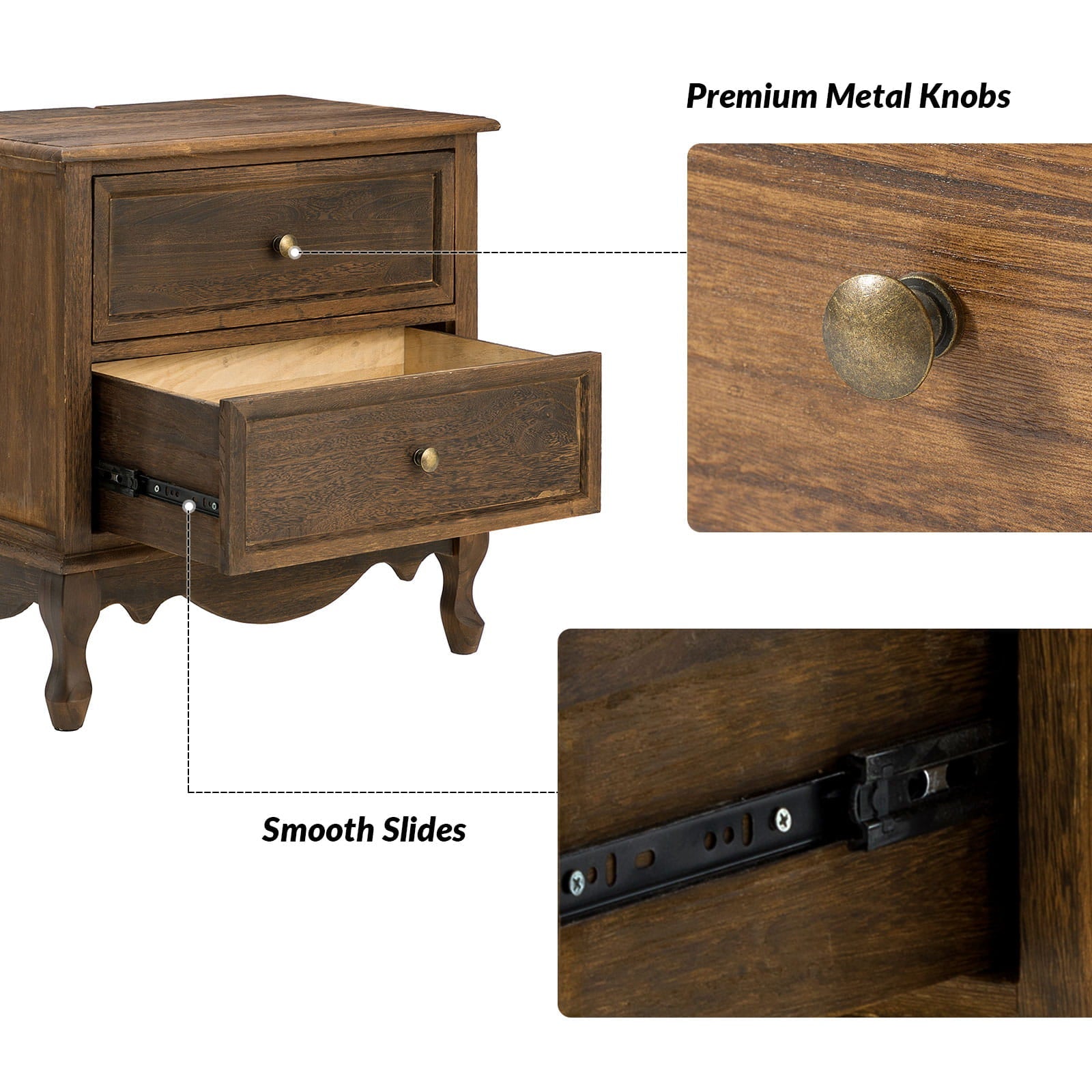 Franse Landelijke Bijzettafel Met 2 Lades En Geïntegreerd Oplaadstation Voor Woonkamer | Restfield