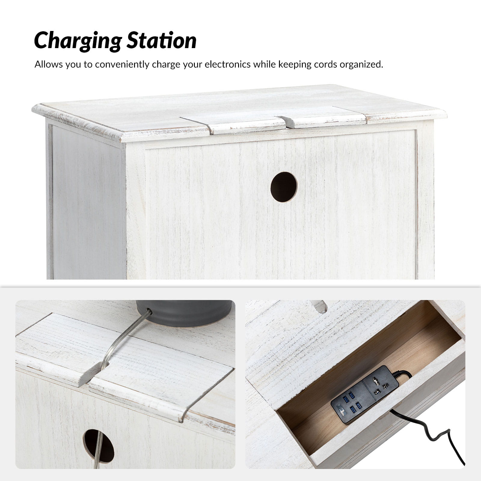Franse Landelijke Bijzettafel Met 2 Lades En Geïntegreerd Oplaadstation Voor Woonkamer | Restfield