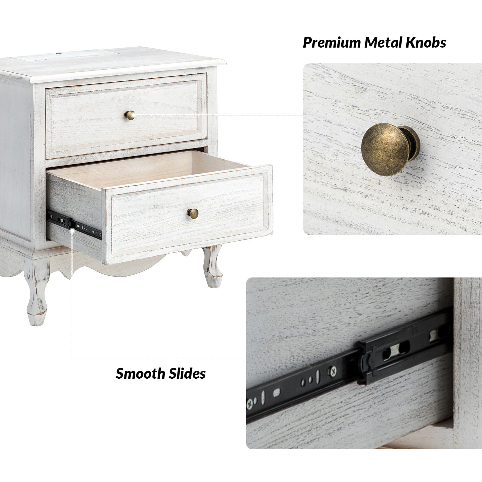 Franse Landelijke Bijzettafel Met 2 Lades En Geïntegreerd Oplaadstation Voor Woonkamer | Restfield