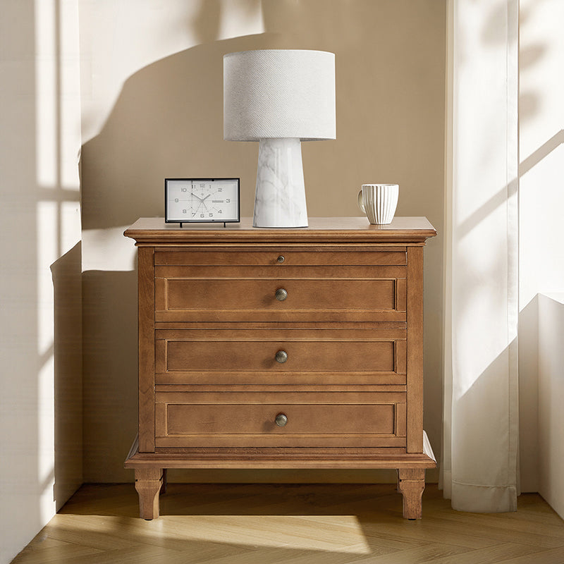 Landelijke Houten Bijzettafel Met 3 Lades En Geïntegreerd Oplaadstation Voor Woonkamer | Restfield