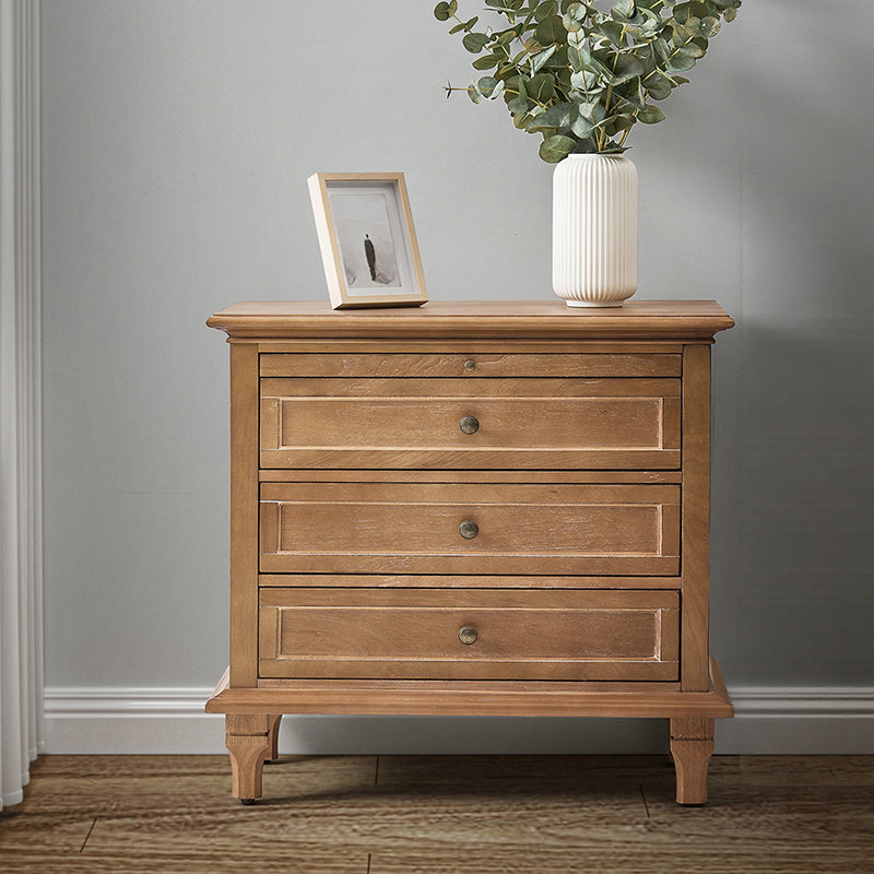 Landelijke Houten Bijzettafel Met 3 Lades En Geïntegreerd Oplaadstation Voor Woonkamer | Restfield