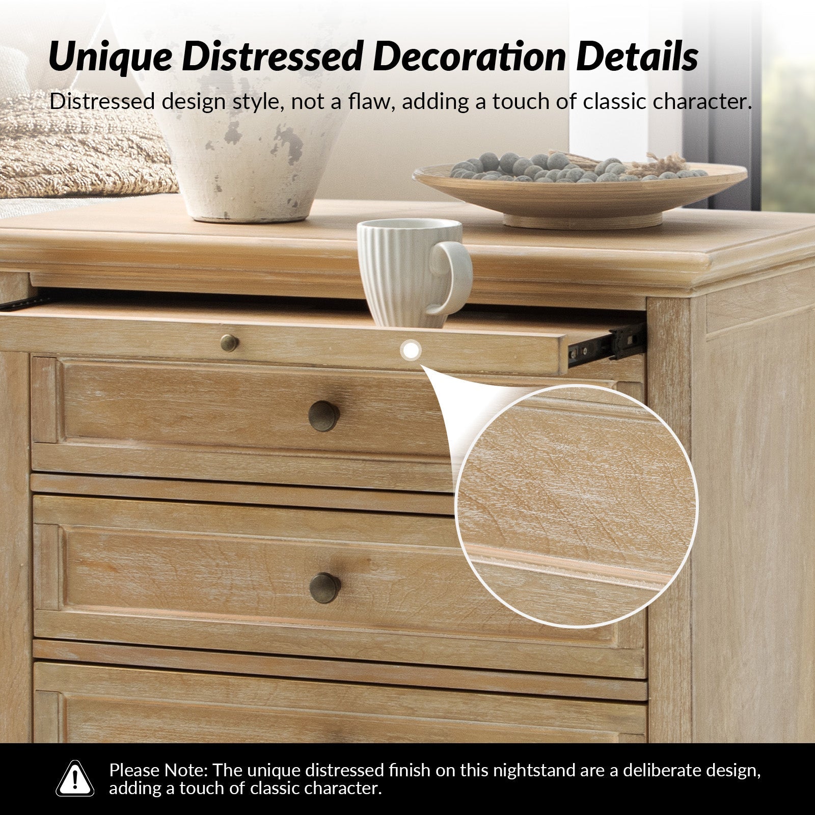 Landelijke Houten Bijzettafel Met 3 Lades En Geïntegreerd Oplaadstation Voor Woonkamer | Restfield