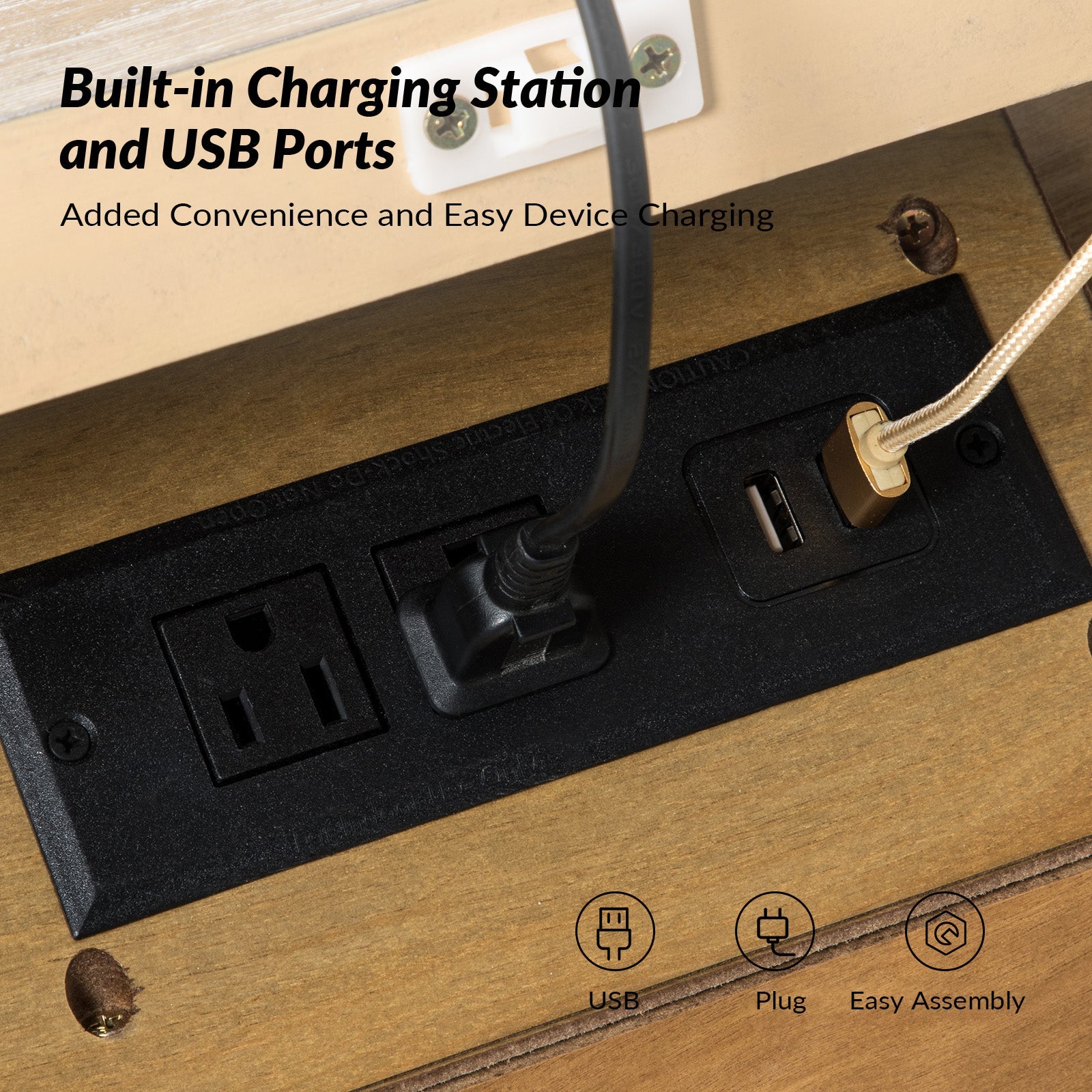 Landelijke Houten Bijzettafel Met 3 Lades En Geïntegreerd Oplaadstation Voor Woonkamer | Restfield