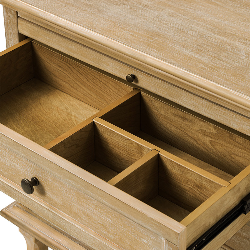 Landelijke Houten Bijzettafel Met 3 Lades En Geïntegreerd Oplaadstation Voor Woonkamer | Restfield