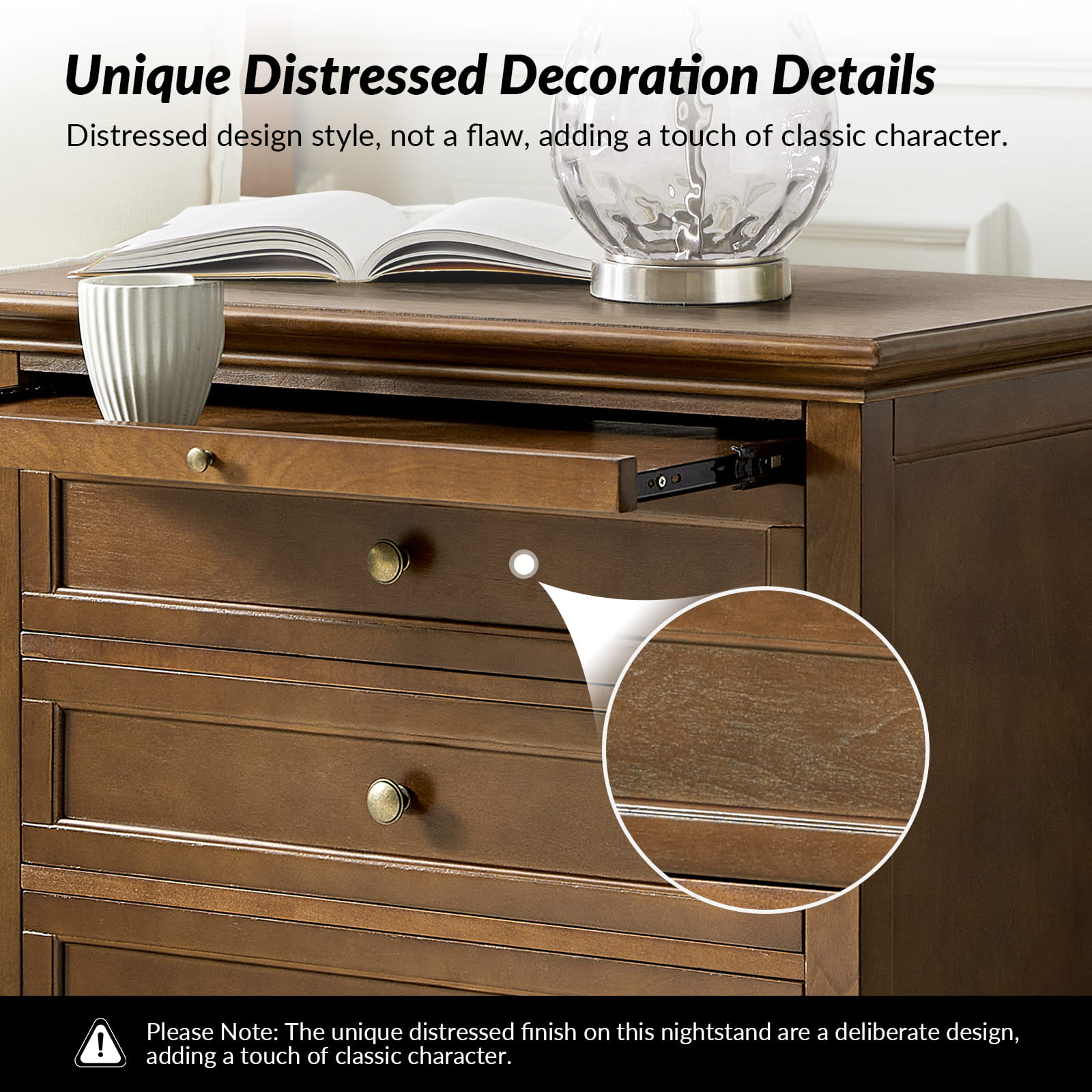 Landelijke Houten Bijzettafel Met 3 Lades En Geïntegreerd Oplaadstation Voor Woonkamer | Restfield