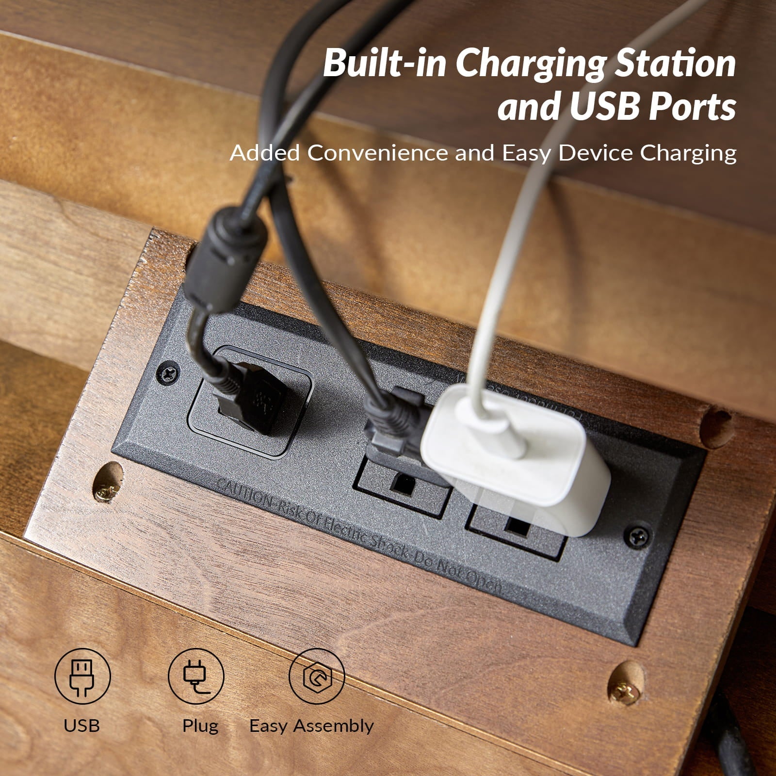 Landelijke Houten Bijzettafel Met 3 Lades En Geïntegreerd Oplaadstation Voor Woonkamer | Restfield