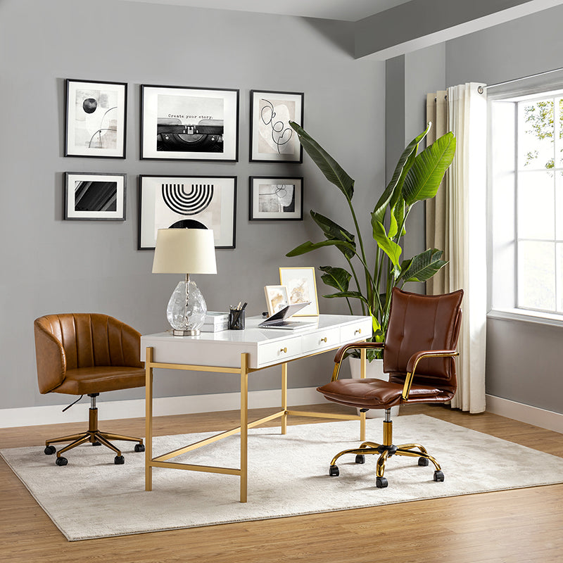 Luxe Ergonomische Bureaustoel Met Gouden Onderstel En Draaifunctie In Vegan Leer | Restfield