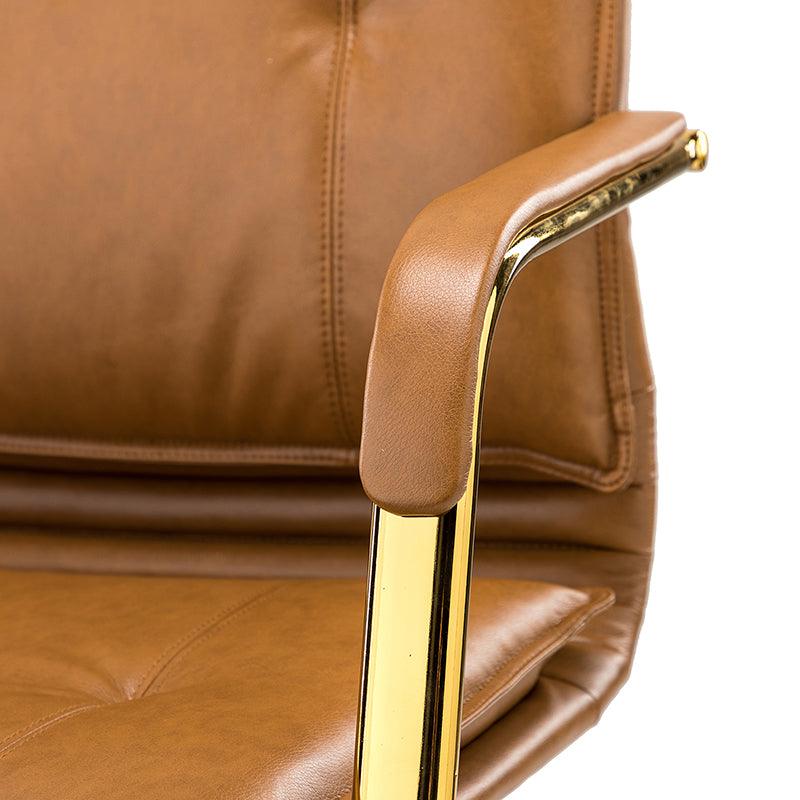 Luxe Ergonomische Bureaustoel Met Gouden Onderstel En Draaifunctie In Vegan Leer | Restfield