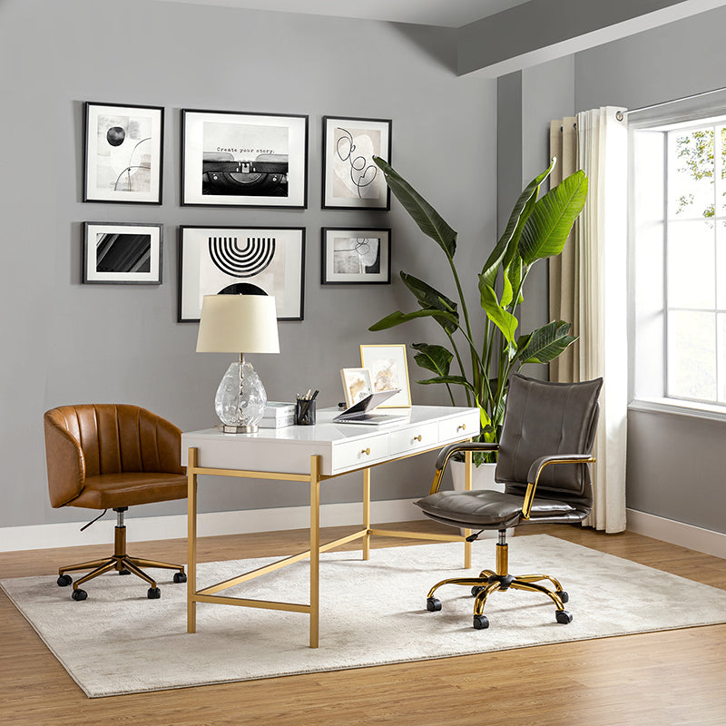 Luxe Ergonomische Bureaustoel Met Gouden Onderstel En Draaifunctie In Vegan Leer | Restfield