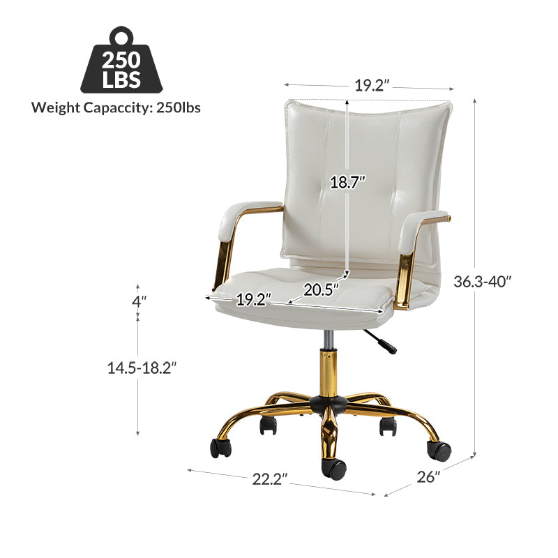 Luxe Ergonomische Bureaustoel Met Gouden Onderstel En Draaifunctie In Vegan Leer | Restfield