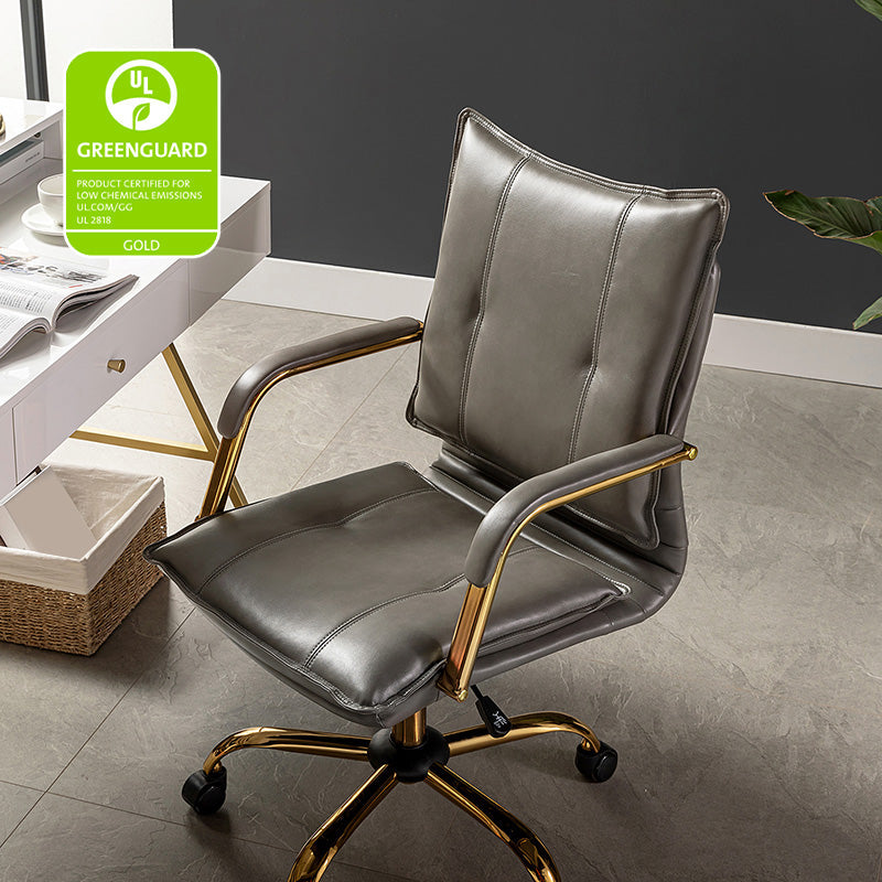 Luxe Ergonomische Bureaustoel Met Gouden Onderstel En Draaifunctie In Vegan Leer | Restfield