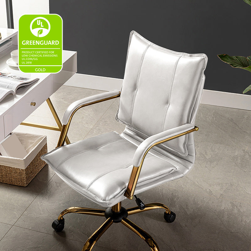 Luxe Ergonomische Bureaustoel Met Gouden Onderstel En Draaifunctie In Vegan Leer | Restfield