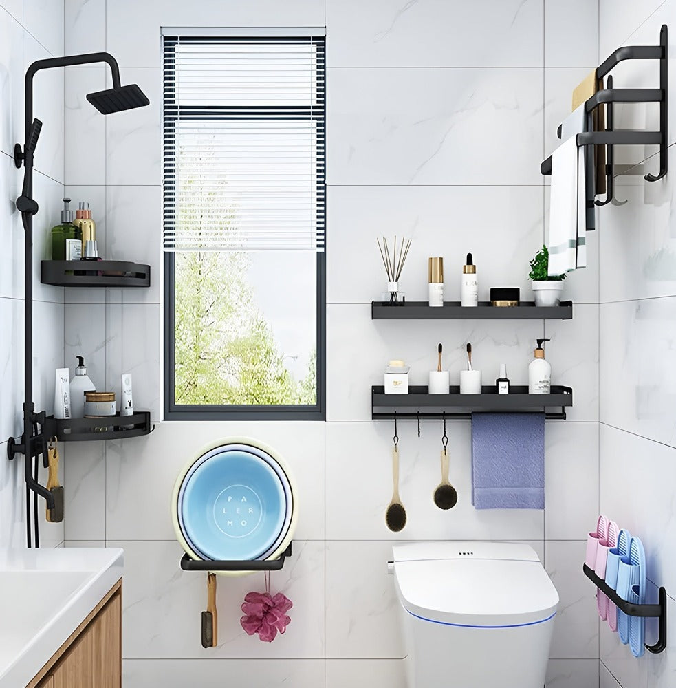 Handdoekrek Wandmontage Aluminium Zwart 40-60cm Badkamer Plank | Restfield