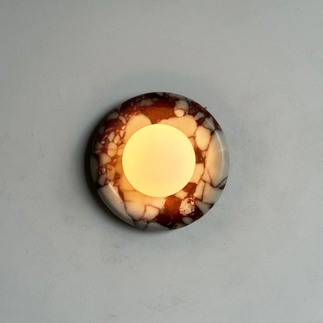 Ronde Design Wandlamp Met Marmeren Achterplaat En Glazen Bol Voor Hal En Slaapkamer | Restfield