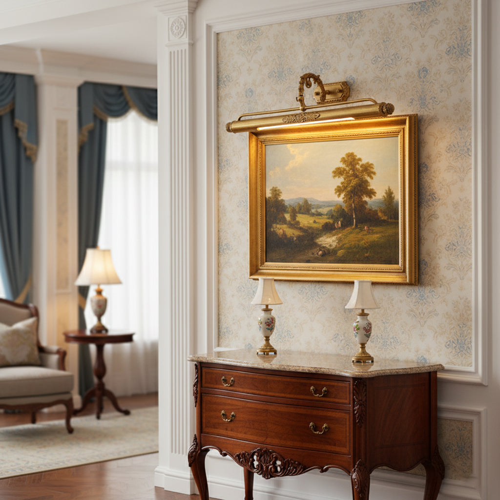 Messing Schilderij Wandlamp met Geïntegreerde Verlichting – Luxe Galerijverlichting in Antiek Messing | Restfield