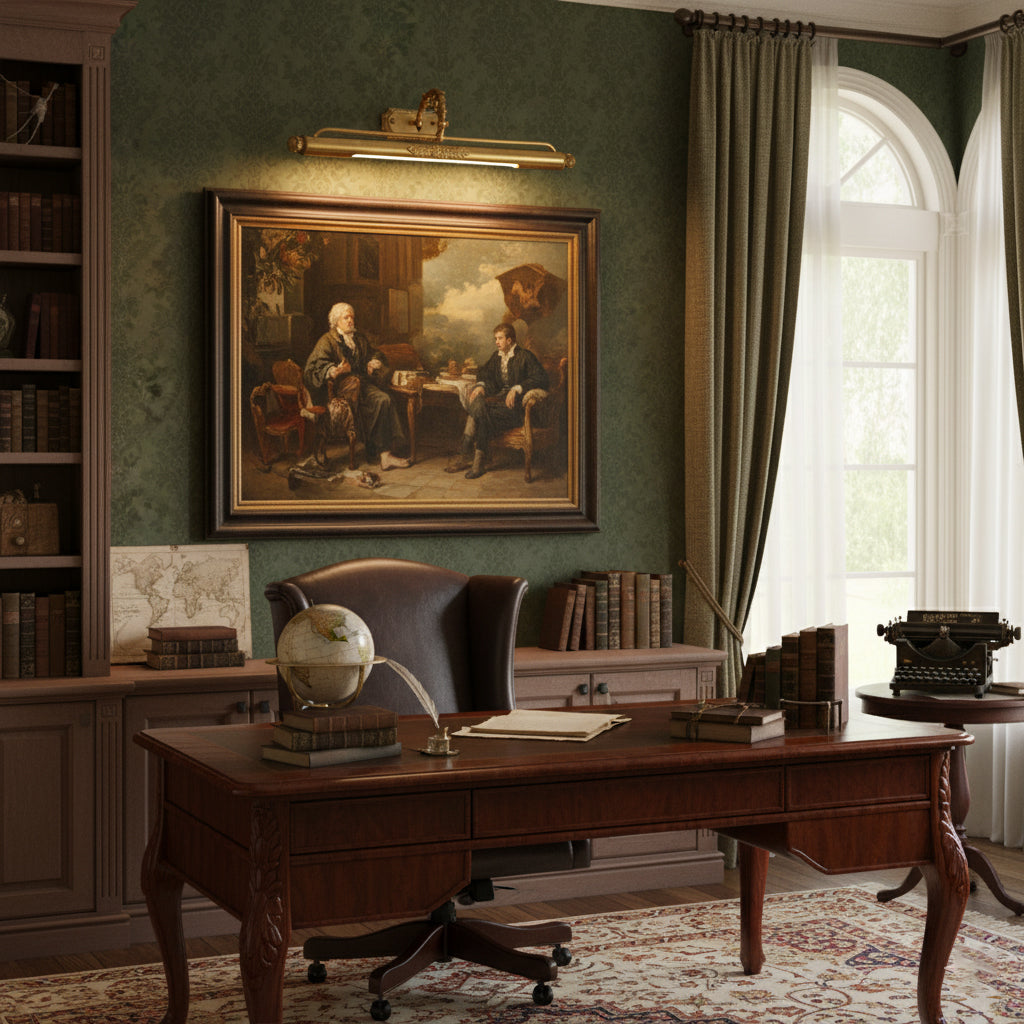 Messing Schilderij Wandlamp met Geïntegreerde Verlichting – Luxe Galerijverlichting in Antiek Messing | Restfield