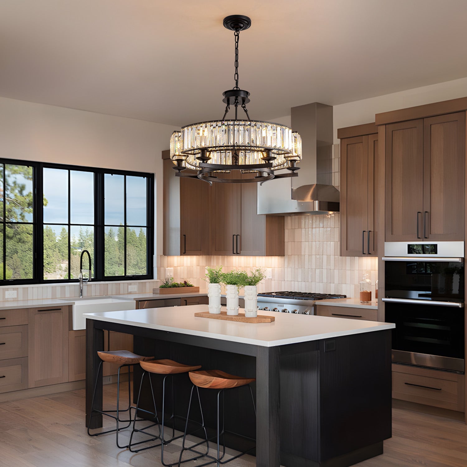 Kristallen Kroonluchter Rustiek Landelijk K9 Kristal Zwart Metaal E12 Eetkamer Woonkamer | Restfield