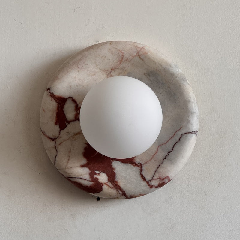 Ronde Design Wandlamp Met Marmeren Achterplaat En Glazen Bol Voor Hal En Slaapkamer | Restfield