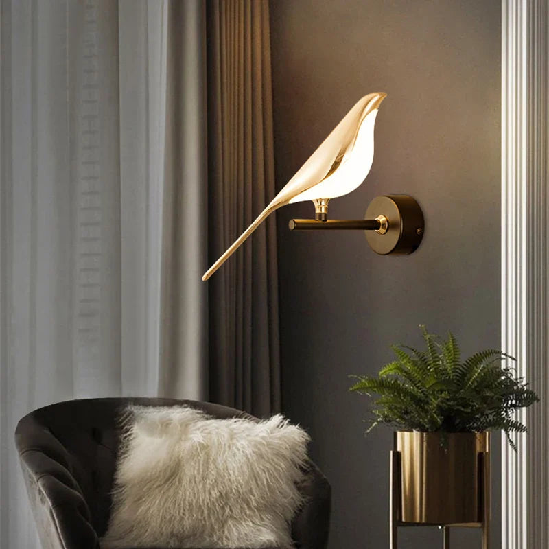 Design Wandlamp LED in Vogelvorm – Gouden Wandlamp met Warm Licht | Restfield