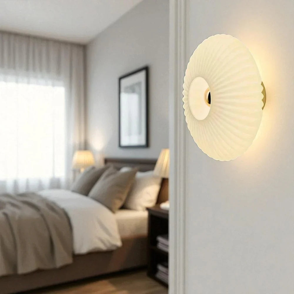 Applique Murale Ronde en Verre Cannelé Design Coquillage Or Ambre Salon | Restfield