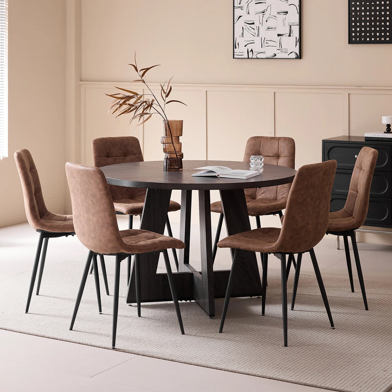 Ronde Eettafel 120cm Hout Industrieel Zwart Of Naturel 4-6 Personen | Restfield