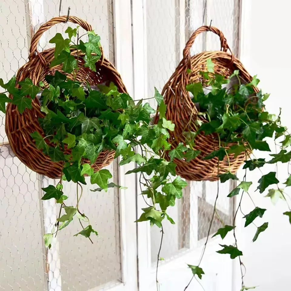Hangmand Riet Naturel Wanddecoratie Tuin Balkon Woonkamer Handgemaakt Bloempot Mand Rotan Plantenmand Binnen Buiten | Restfield