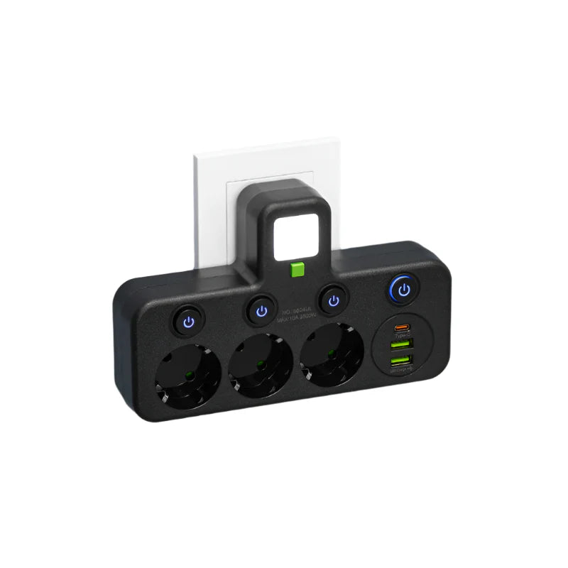 Meervoudige stekkerdoos met USB en USB-C, schakelaar en overspanningsbeveiliging | Restfield