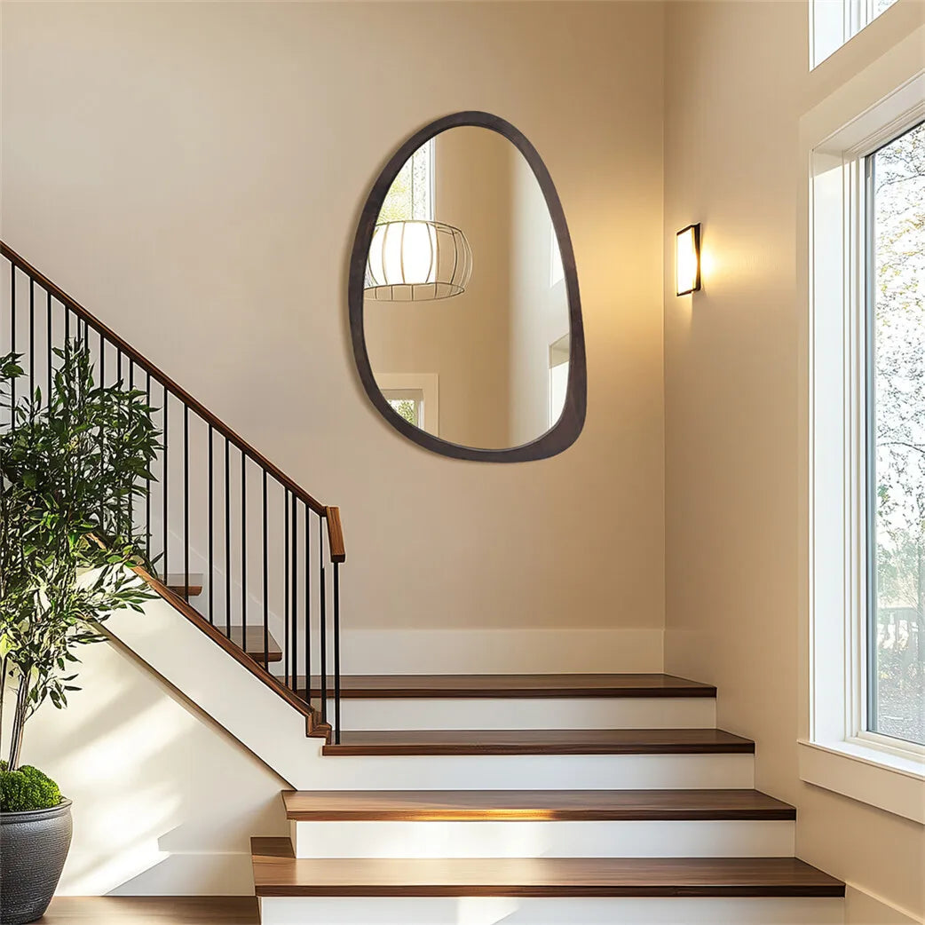 Restfield | Japandi Organische Houten Wandspiegel | Decoratieve Spiegel voor Woonkamer, Slaapkamer & Hal