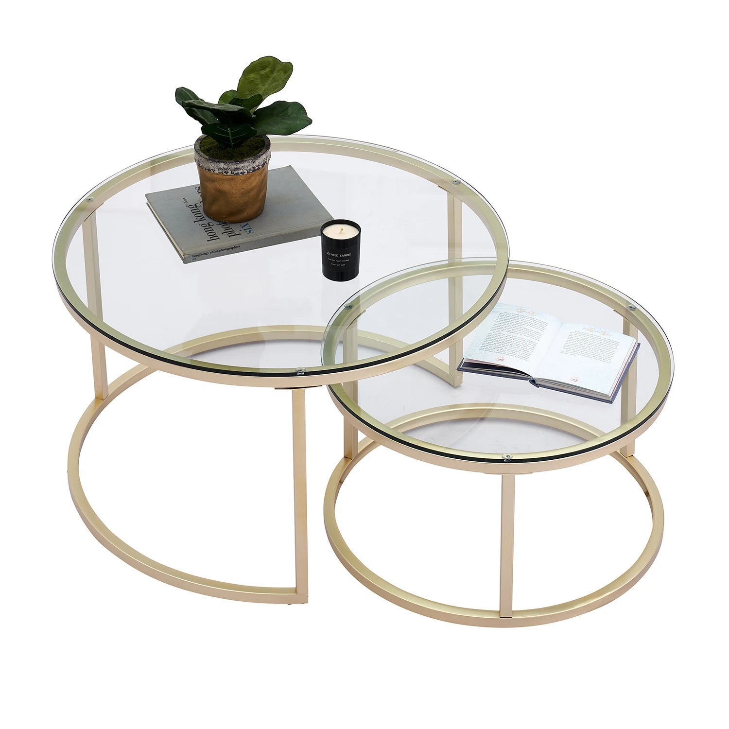 Couchtisch-Set 2-teilig Glas Gold Rund Wohnzimmer Nesting | Restfield