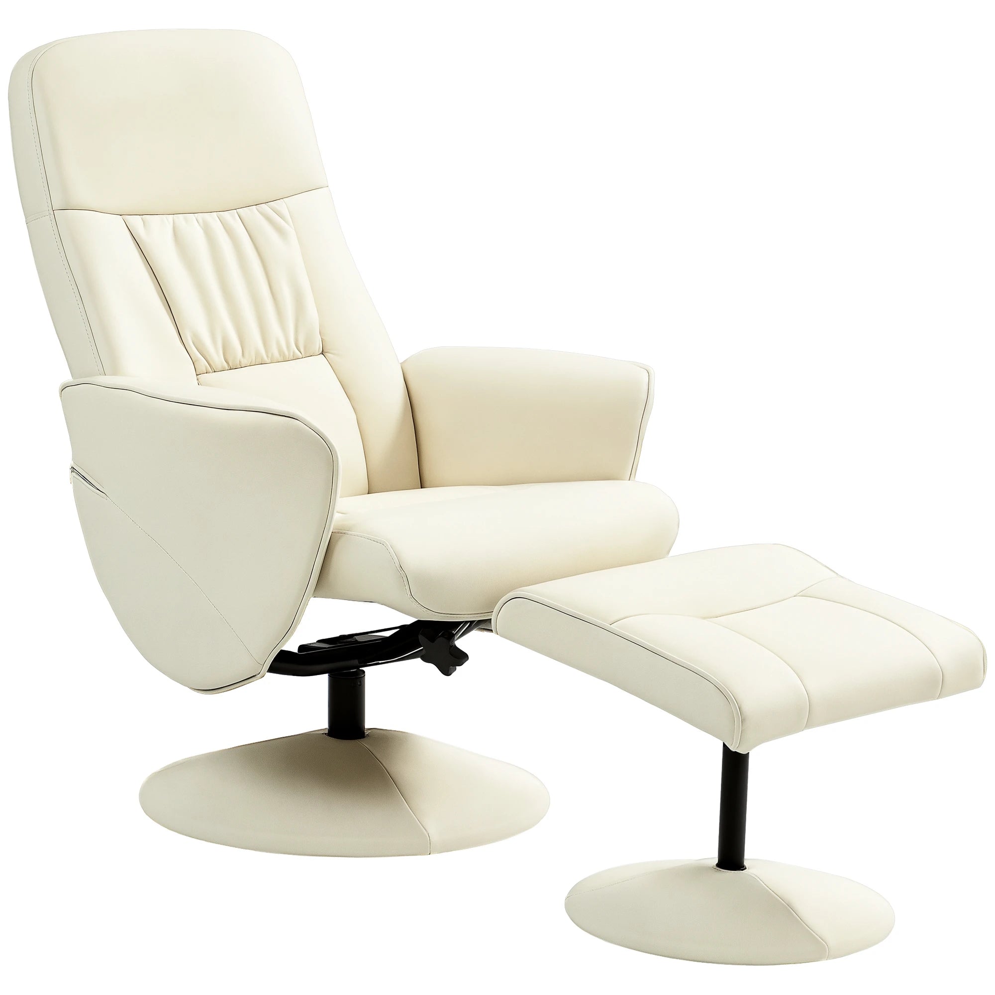 Lounge Sessel Mit Ottoman Relaxsessel Drehbar Verstellbare Rückenlehne PU-Leder Creme | Restfield