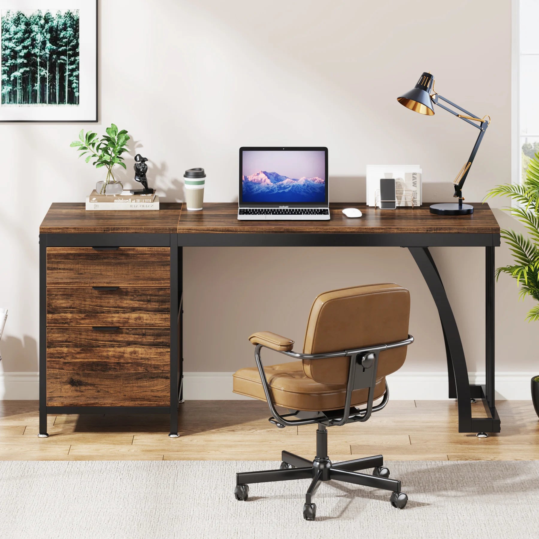 Bureau met Lades Industrieel 150cm Hout Staal Rustiek Bruin Omkeerbaar Thuiskantoor Werkstation