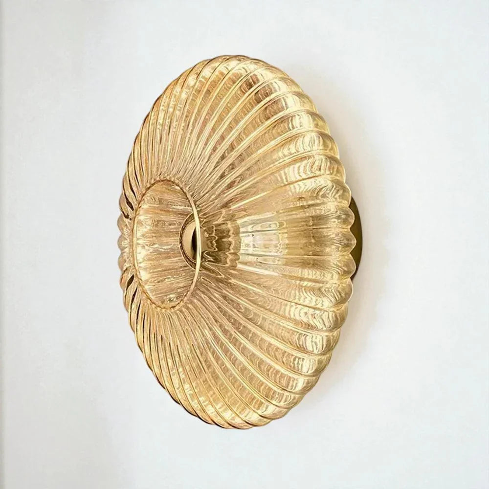 Applique Murale Ronde en Verre Cannelé Design Coquillage Or Ambre Salon | Restfield