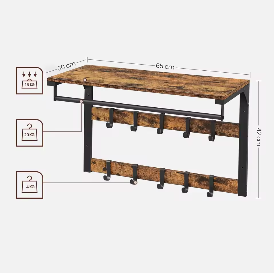 Garderobeset Industrieel Kapstok Met Schoenenbank Hout Metaal | Restfield