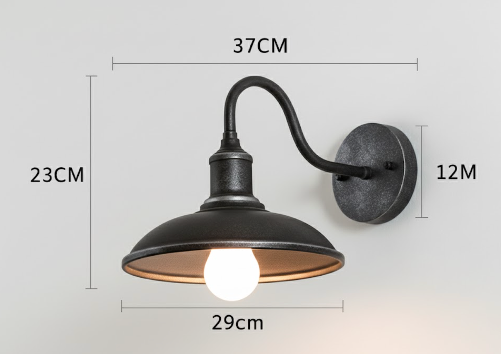 Buitenlamp Wandlamp Industrieel Vintage IJzer Kom Zwart 37cm LED | Restfield