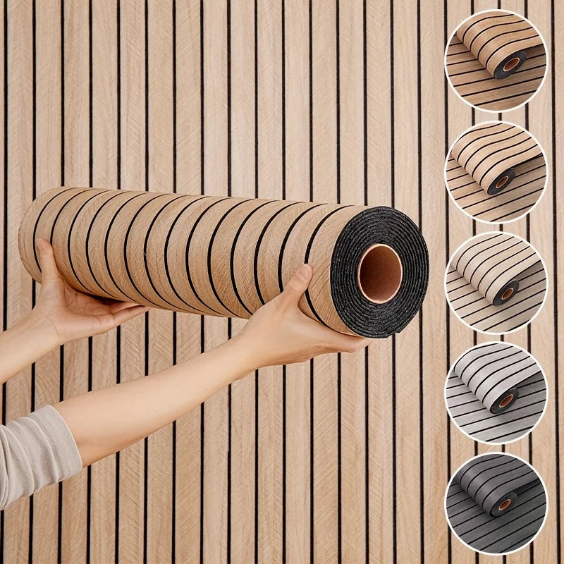 Zelfklevend Wandpaneel 3D Houtlook PVC 40x300cm Woonkamer Slaapkamer Peel and Stick Muursticker Behang Latten Patroon Waterdicht | Restfield