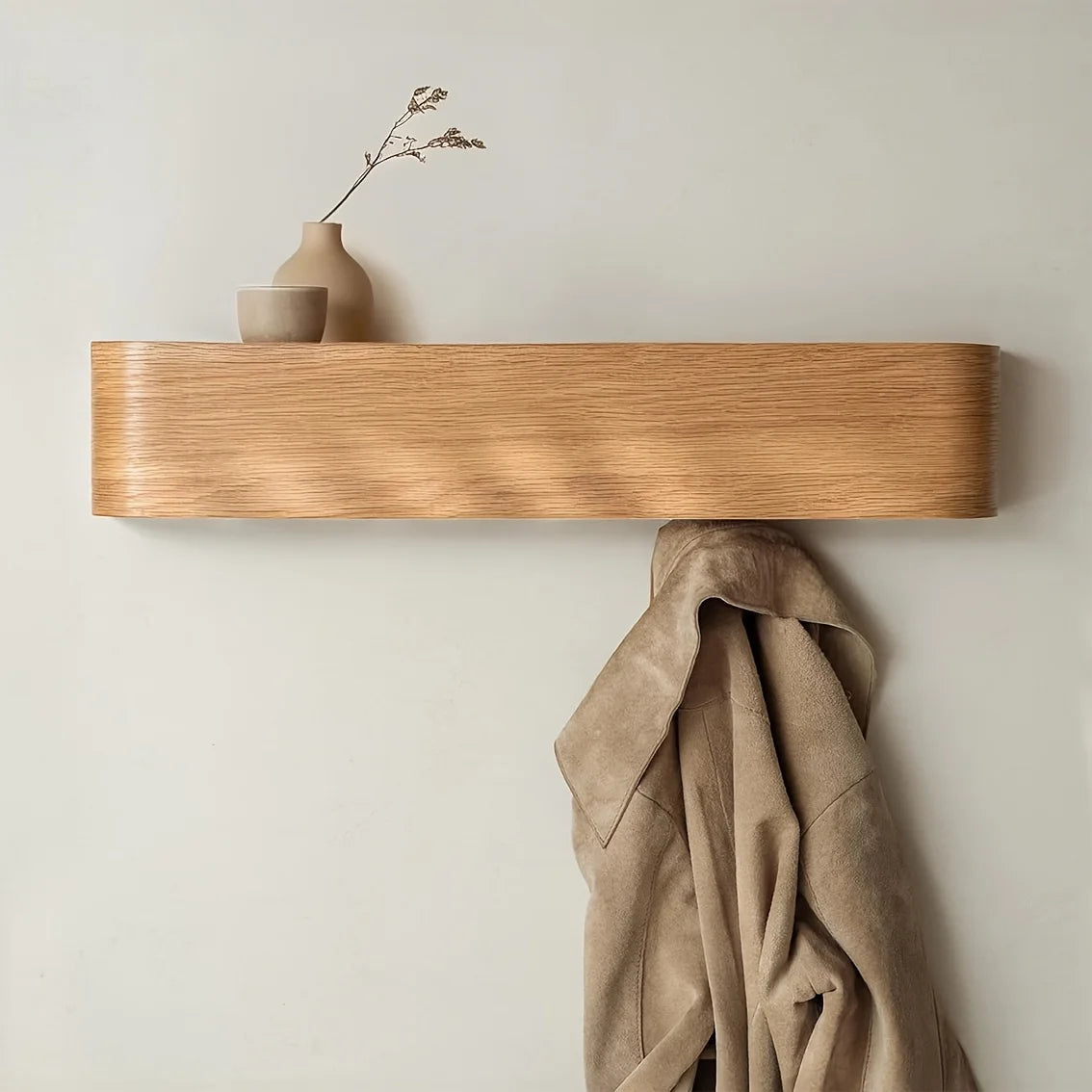 Houten Wandkapstok Met Verborgen Haken En Plank 53cm Modern | Restfield