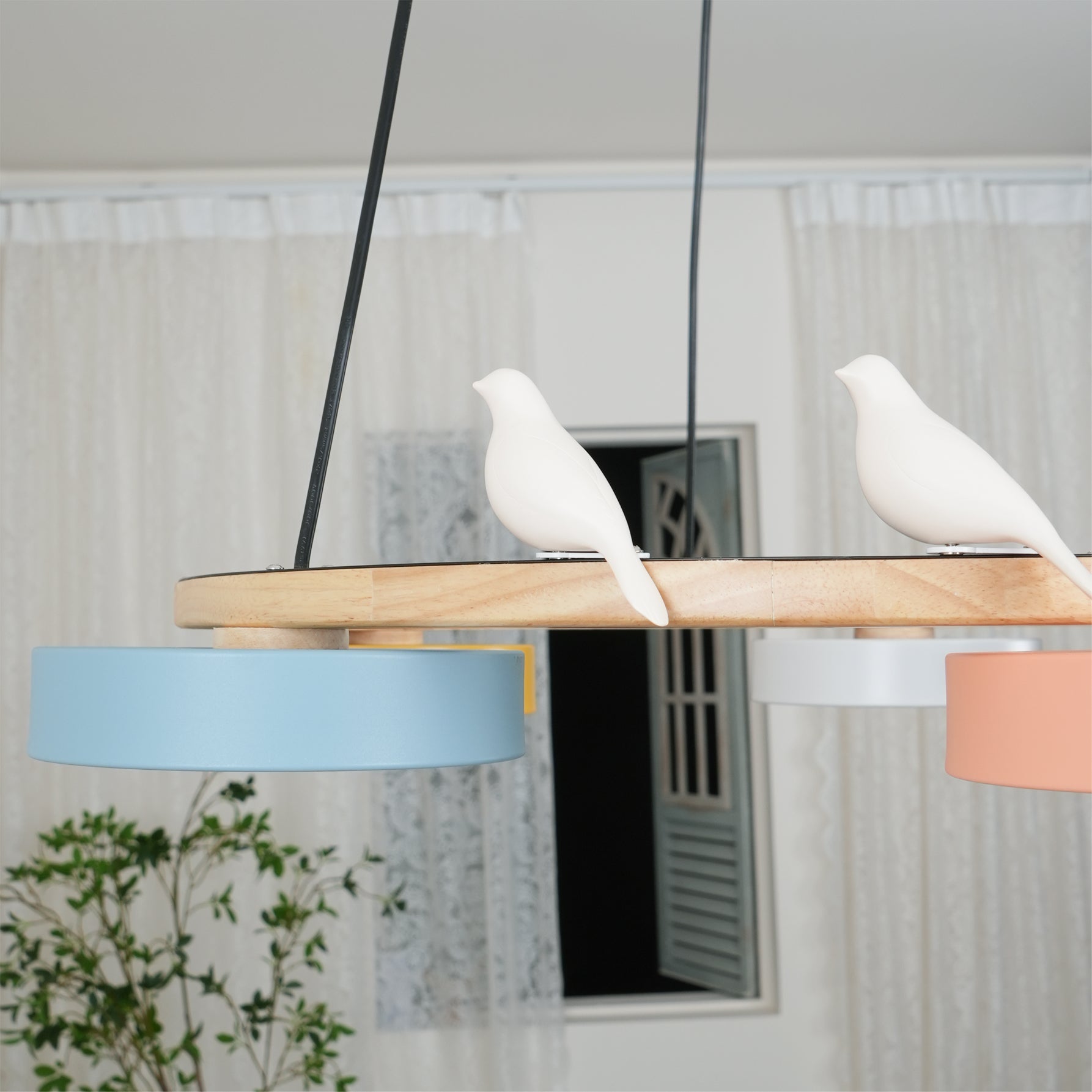 Ronde Hanglamp Met Vogels Houten Ring LED 65cm 72cm | Restfield