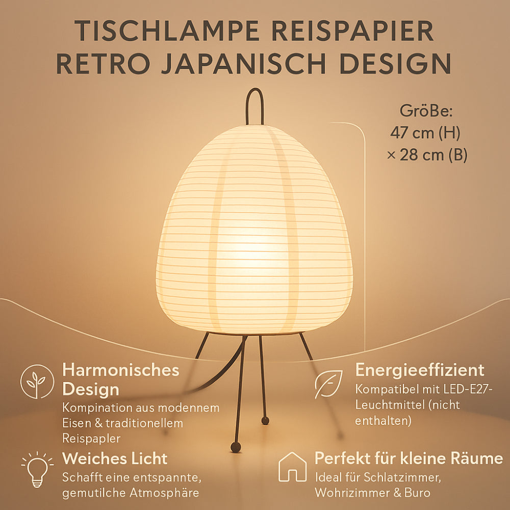 Tafellamp Rijstpapier Japans Design Retro Met IJzeren Voet 47cm E27 | Restfield